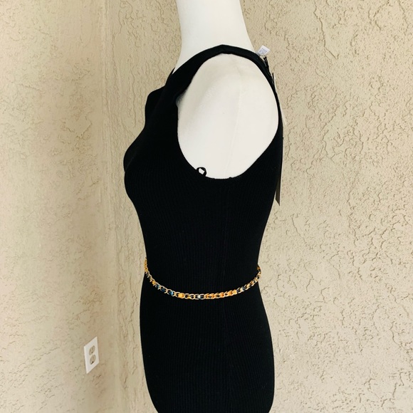 NWT LEITH Black Dress Knit Midi Scoop Neck Side Slit Jersey - Picture 7 of 8